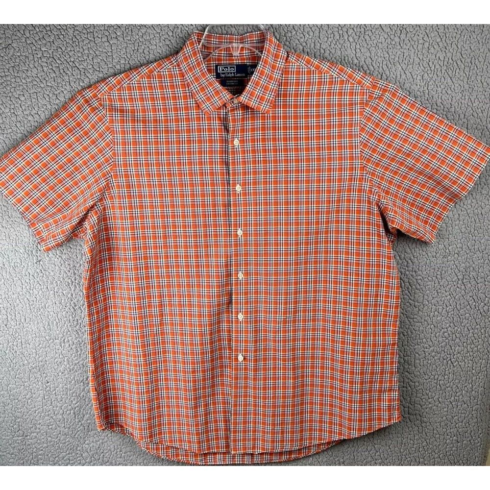 Polo Ralph Lauren Shirt Mens XXL Orange Plaid Bradford Custom Fit Button‎ Up